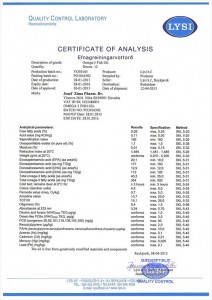 Rybí olej analytický certifikát Lysi 04-2013